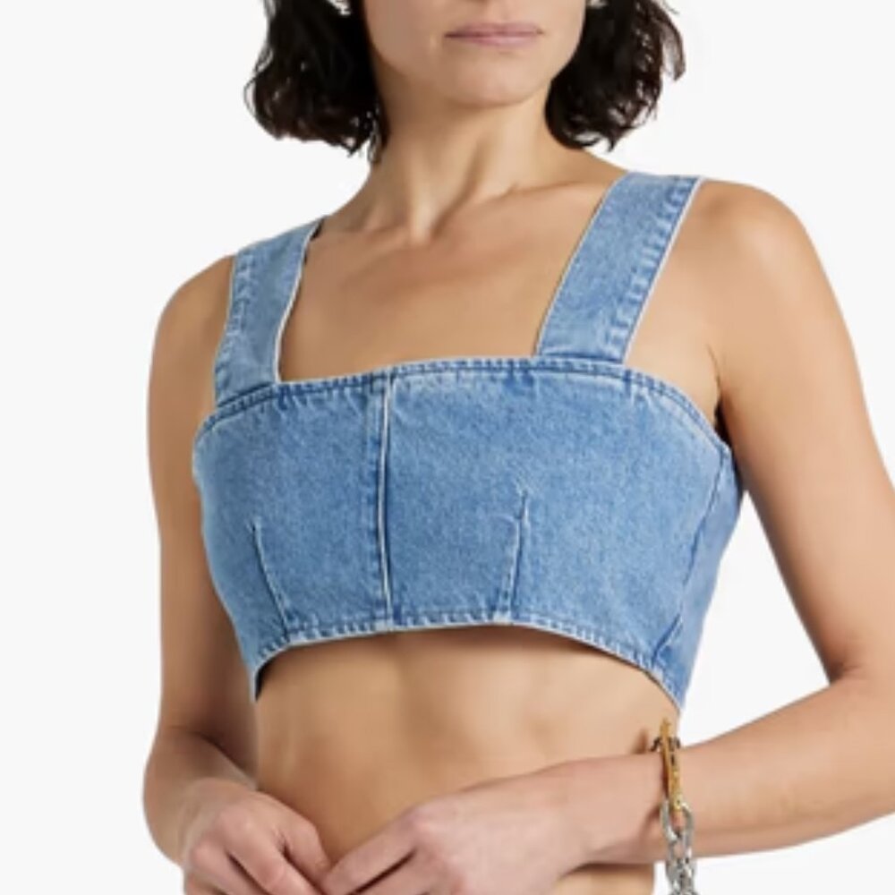 TRIARCHY Josephine Cropped Denim Top in Light Blue Denim Size 8/Large Brand New